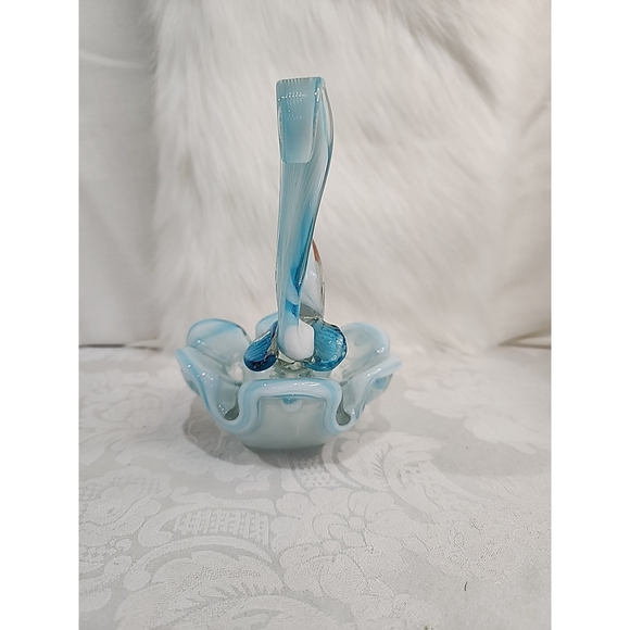 Handmade Blown Art Glass Rooster Dish Blue White Swirls, Excellent - Picture 3 of 16